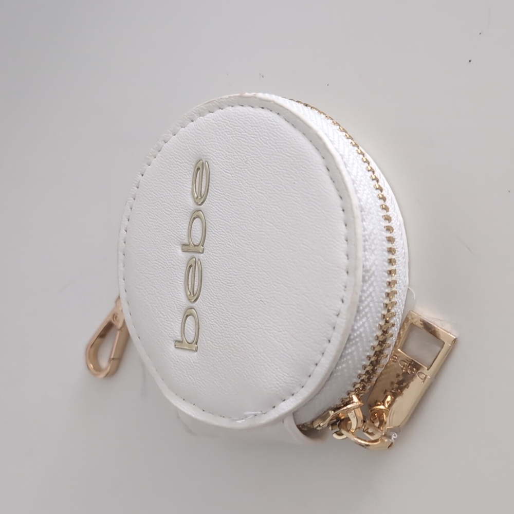 Bebe White Circular Coin Pouch with Gold Details
